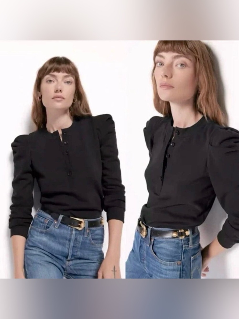 Nation LTD Shaya Femme Henley 100% Cotton Sweatshirt Top Shirt Black Small